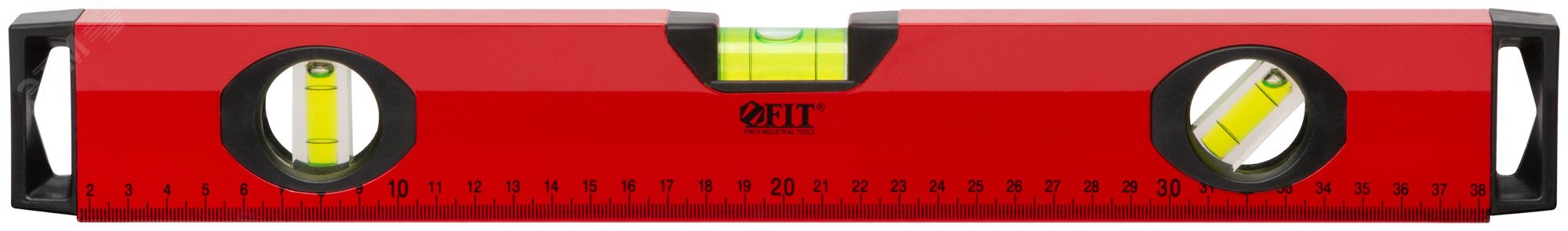 Уровень ''Бизон'', 3 глазка, красный корпус, магнитная полоса, ручки, шкала 400 мм 18141 FIT - превью 2