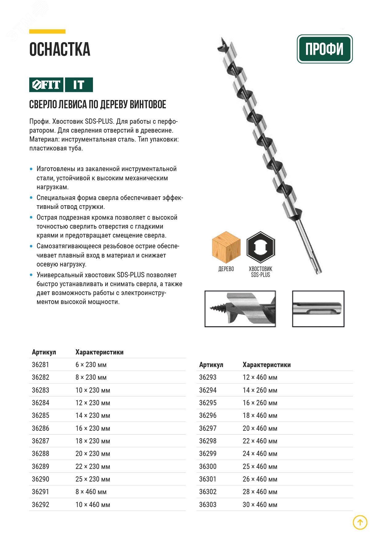 Изображение товара Сверло Левиса винтовое по дереву SDS-PLUS 6х230 мм для точных и чистых отверстий