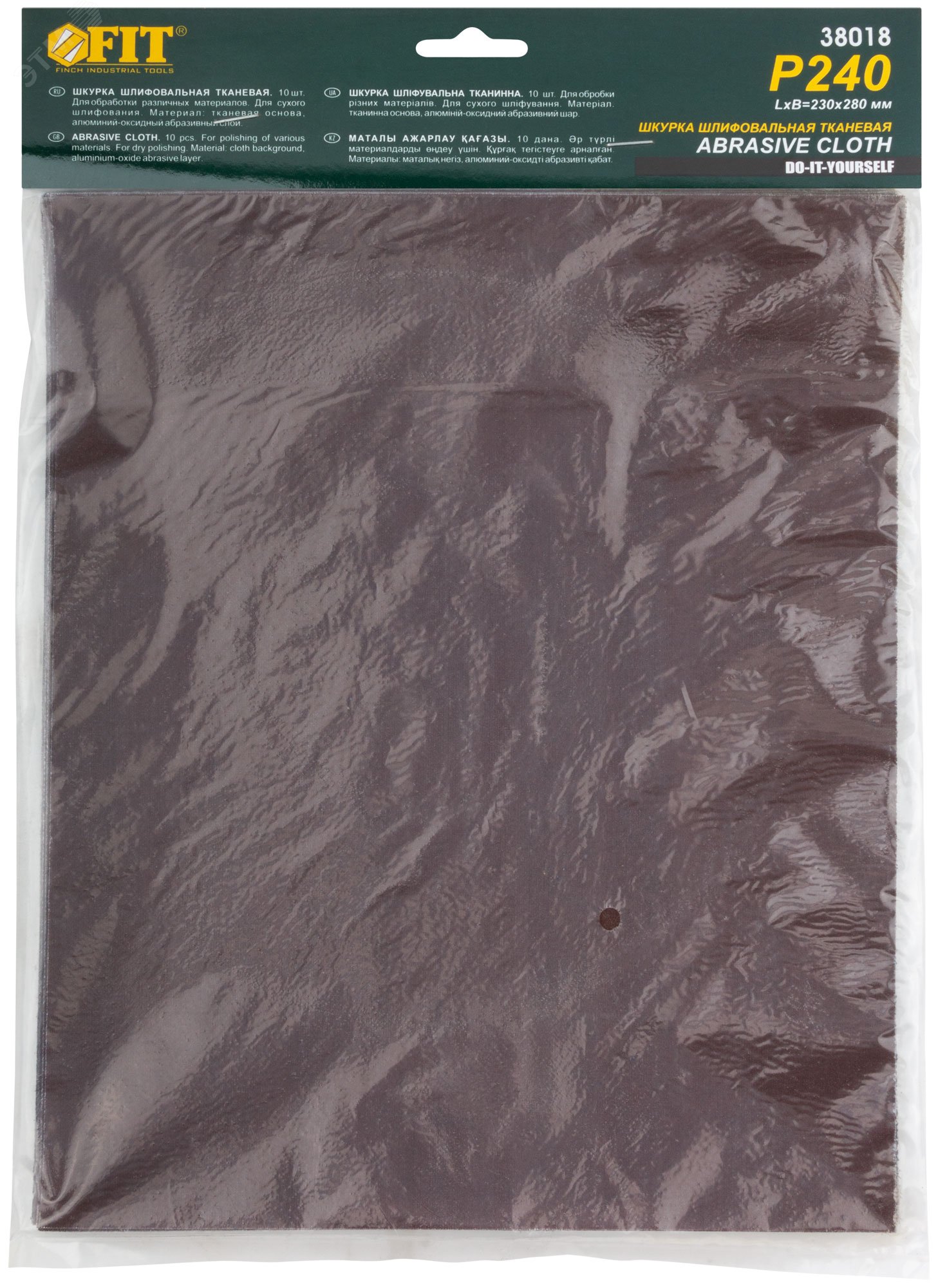 Листы шлифовальные на тканевой основе, алюминий-оксидный абразивный слой 230х280 мм, 10 шт P240 38018 FIT - превью 3