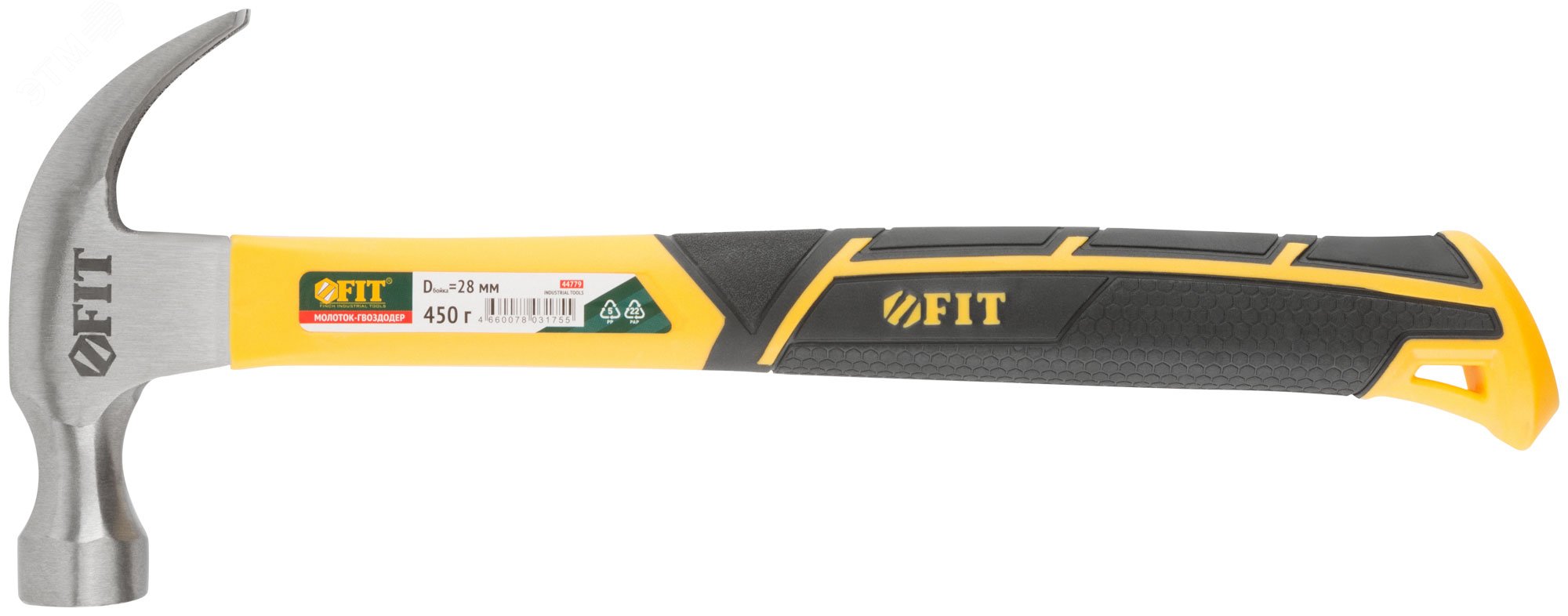 Изображение товара Молоток-гвоздодер, фиброглассовая усиленная ручка, Профи 28 мм, 450 гр. (шт)