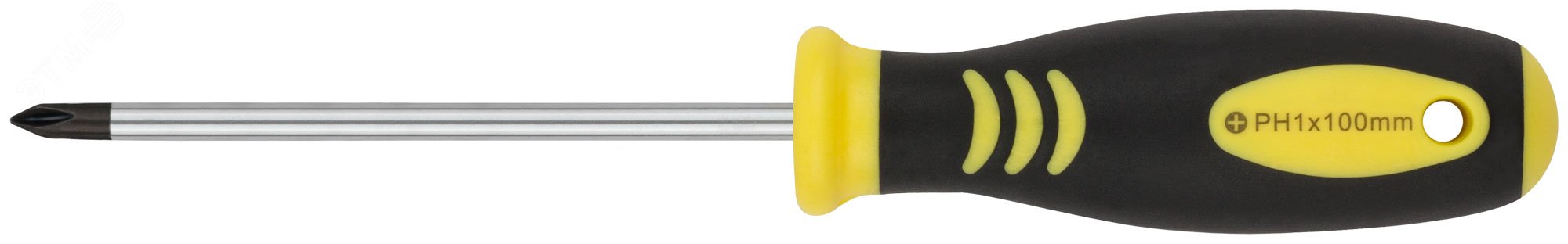 Отвертка ''Хард'', CrV сталь, прорезиненная черно-желтая ручка 5х100 мм РН1 55216 FIT - превью