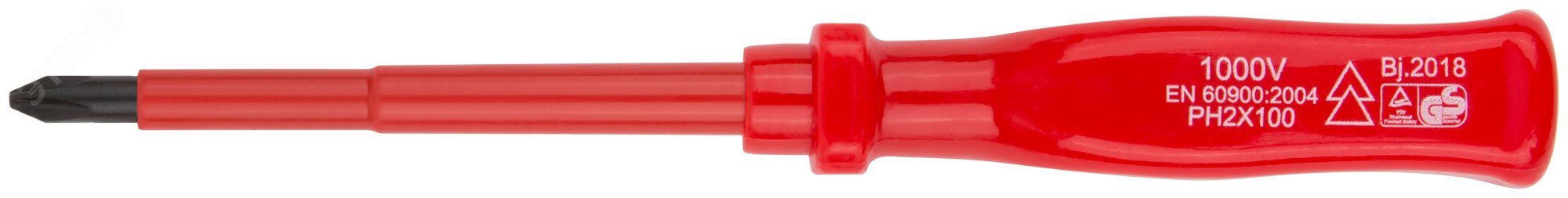 Изображение товара Отвертка изолированная 1000 В, CrV сталь, пластиковая ручка РН2x100 мм (шт)