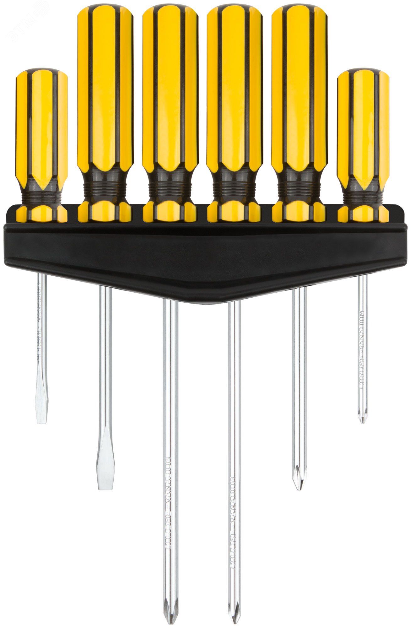 Отвертки CrV сталь, магнитный наконечник, желтые пластиковые ручки, на держателе, набор 6 шт 56006 FIT - превью