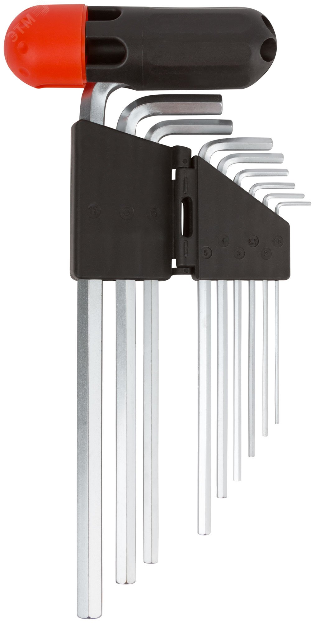 Ключи шестигранные длинные (1.5-10 мм) CrV, 9 шт с пластик.Т-обр.ручкой 64197 FIT - превью