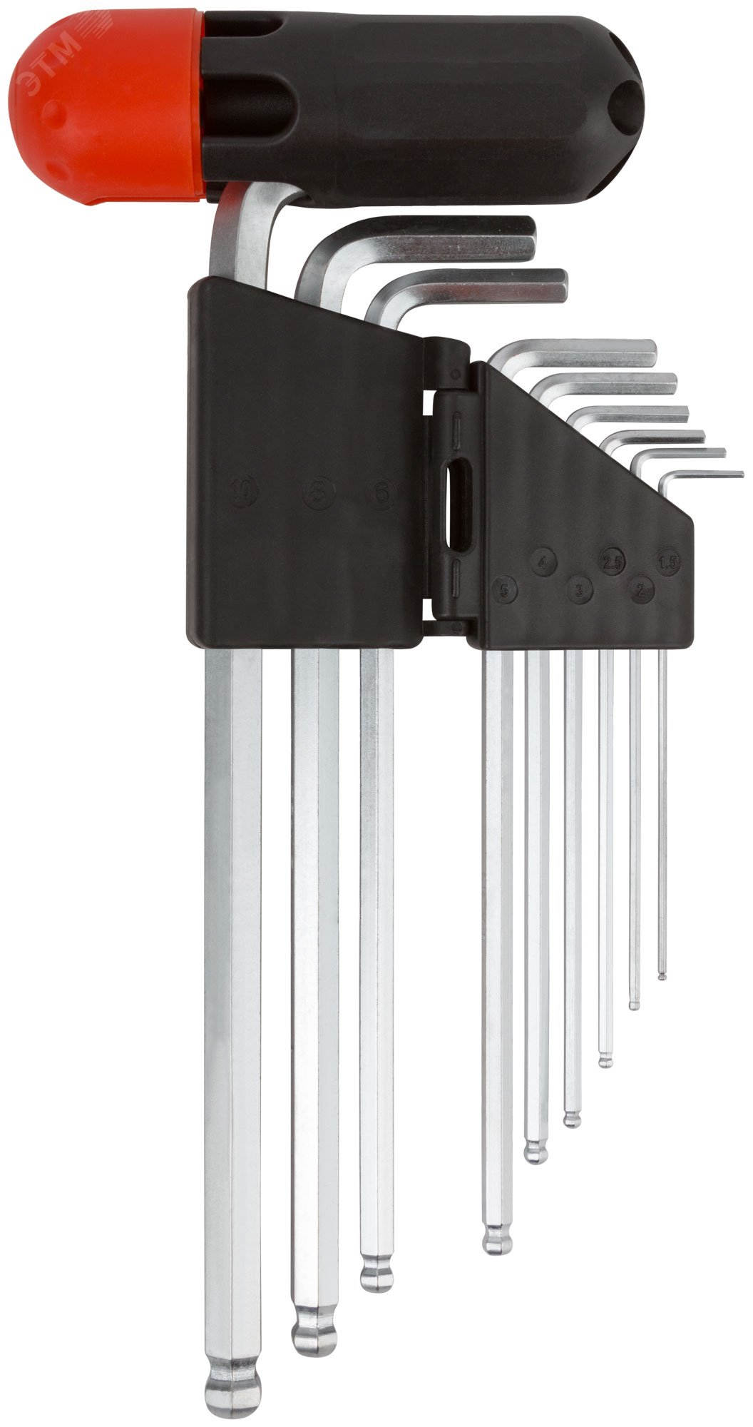 Ключи шестигранные длинные c шаром (1.5-10 мм) CrV, 9 шт с пластиковой Т-образной ручкой 64198 FIT - превью