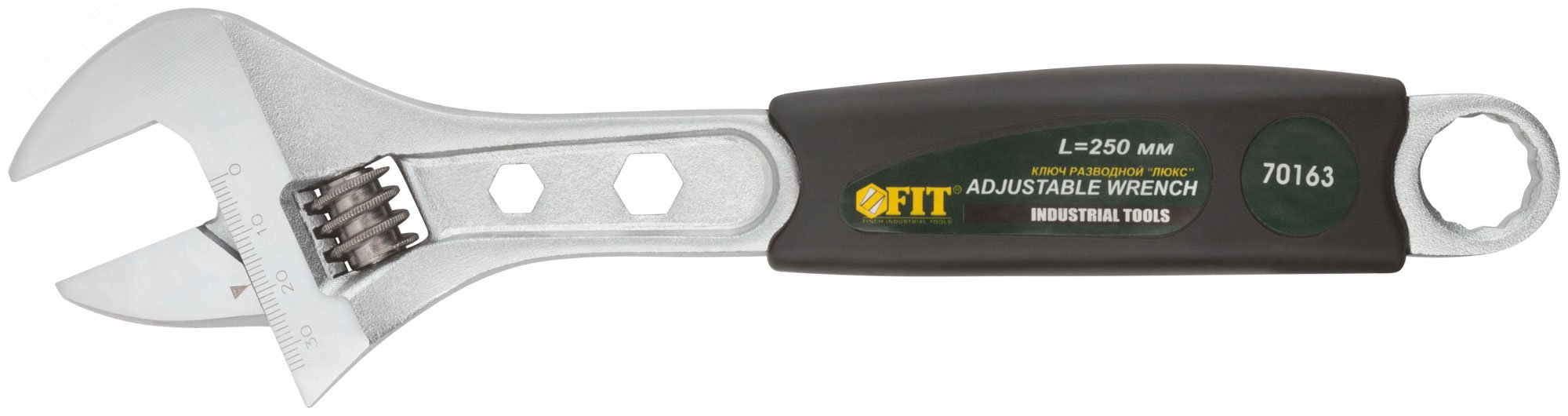 Ключ разводной ''Люкс'', шкала, увеличенный захват, прорезиненная ручка 250 мм (36 мм) 70163 FIT - превью
