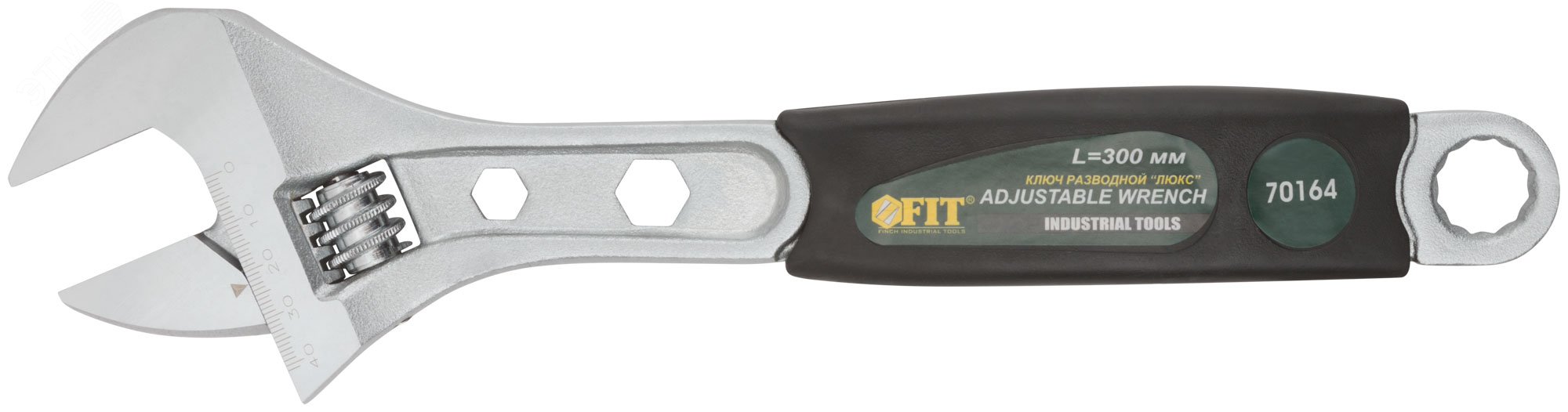 Ключ разводной ''Люкс'', шкала, увеличенный захват, прорезиненная ручка 300 мм (40 мм) 70164 FIT - превью