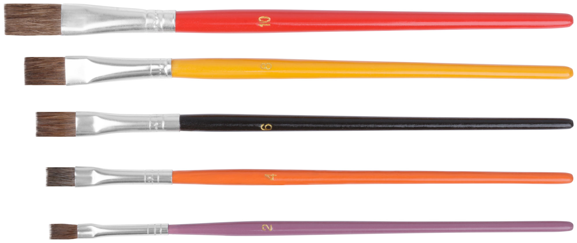 Кисти художественные, натуральная щетина, деревянная ручка, плоские, набор 5 шт