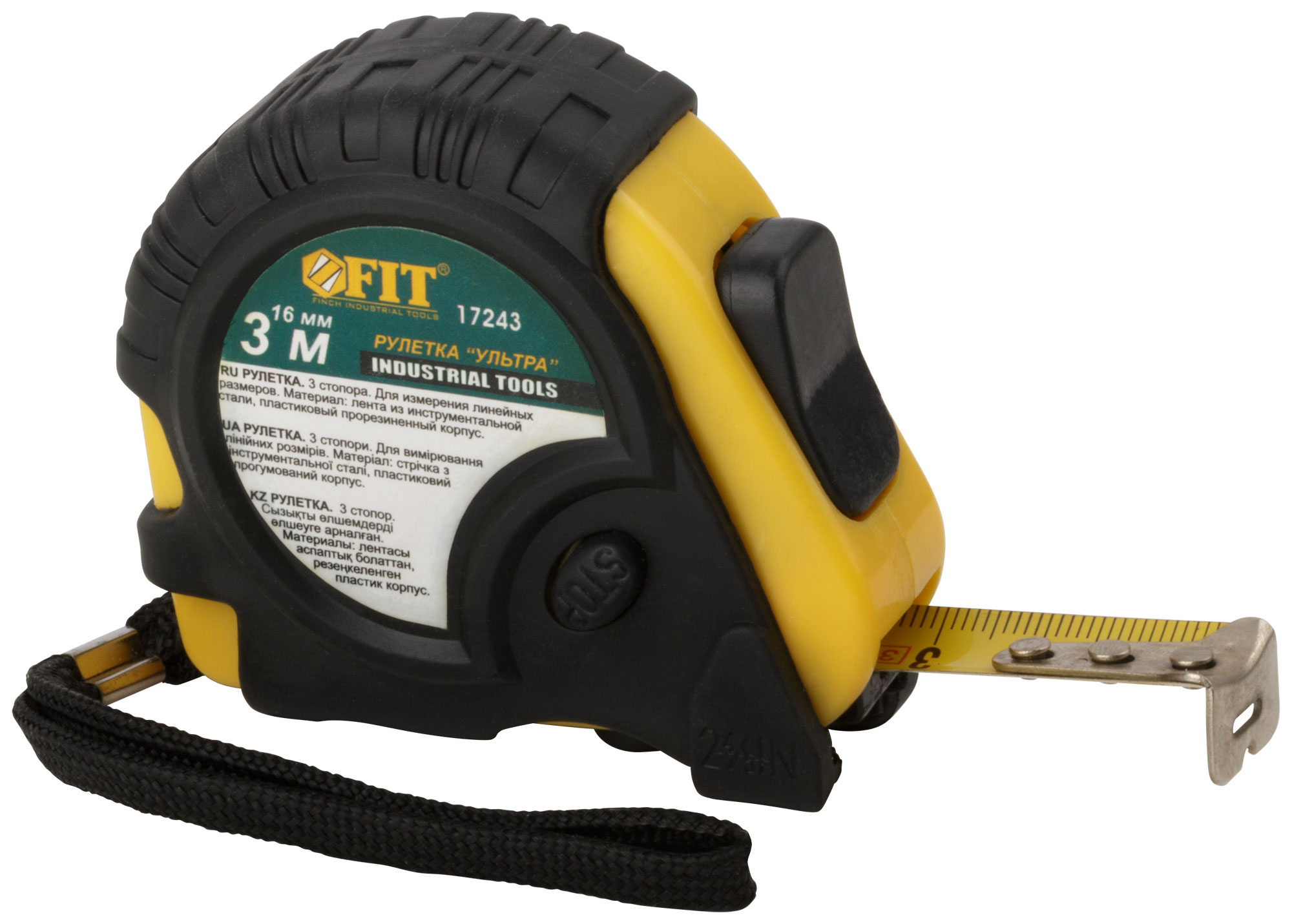 Рулетка прорезинен. корпус, тройной стопор ''Ультра'' 3 м x 16 мм