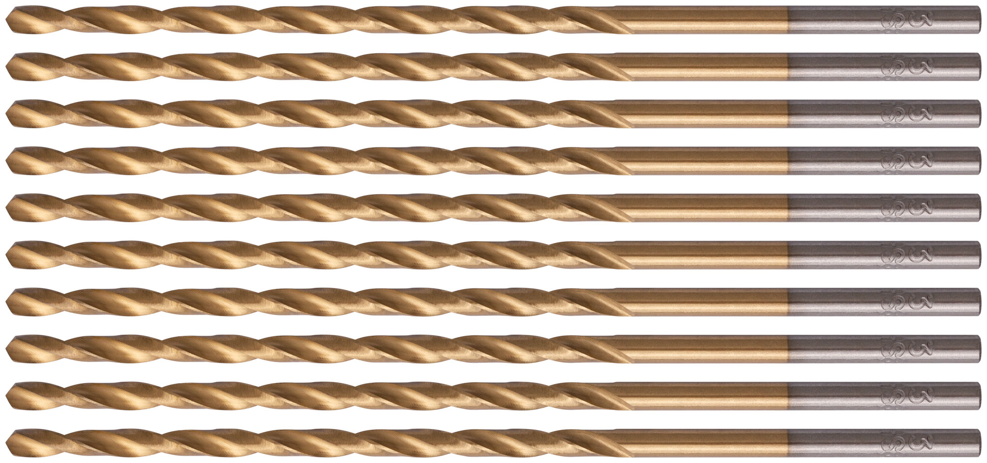 Сверла HSS по металлу, удлиненные, титановое покрытие 3.0х100 мм (10 шт)