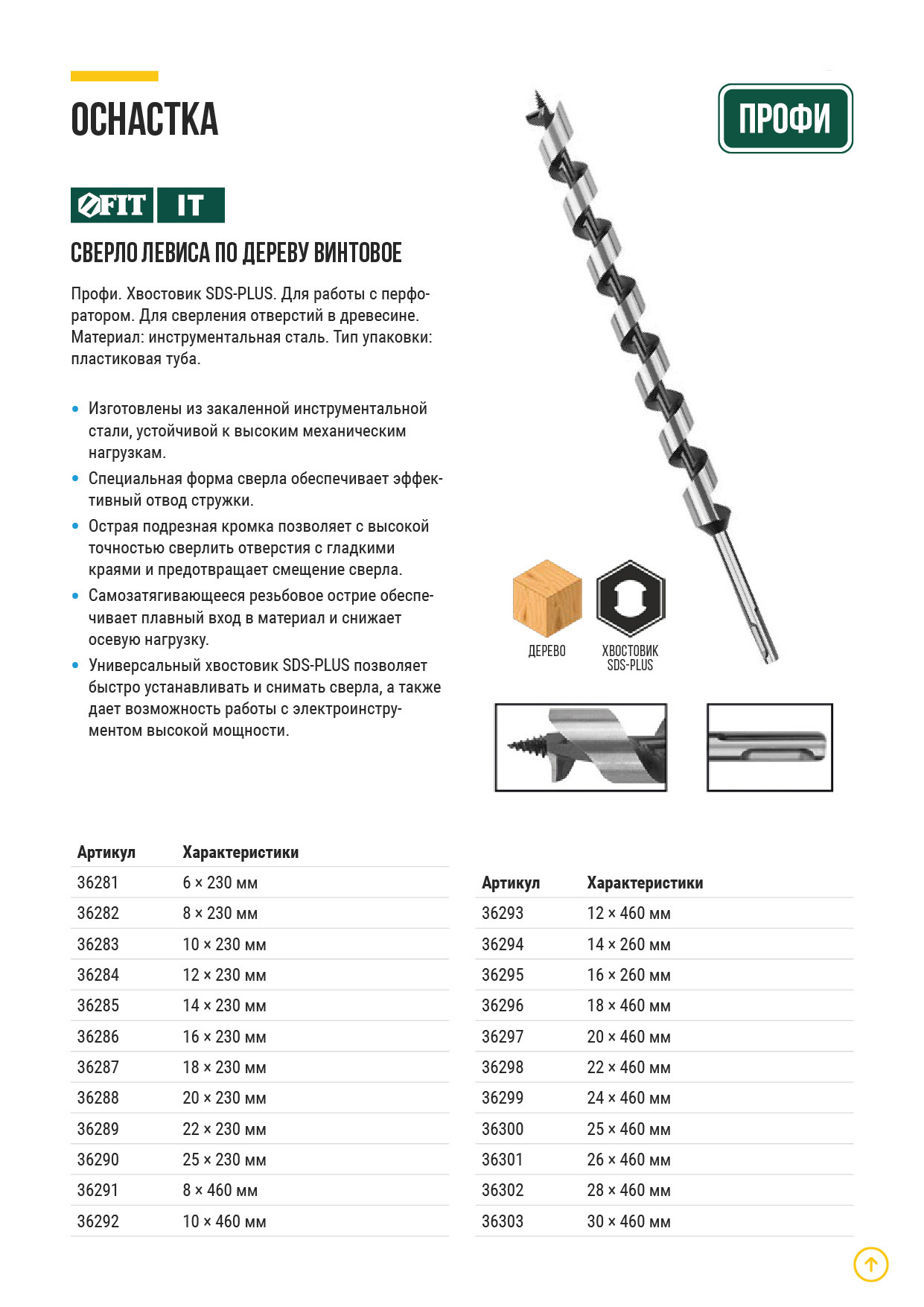 Сверло Левиса винтовое по дереву SDS-PLUS, 6х230 мм