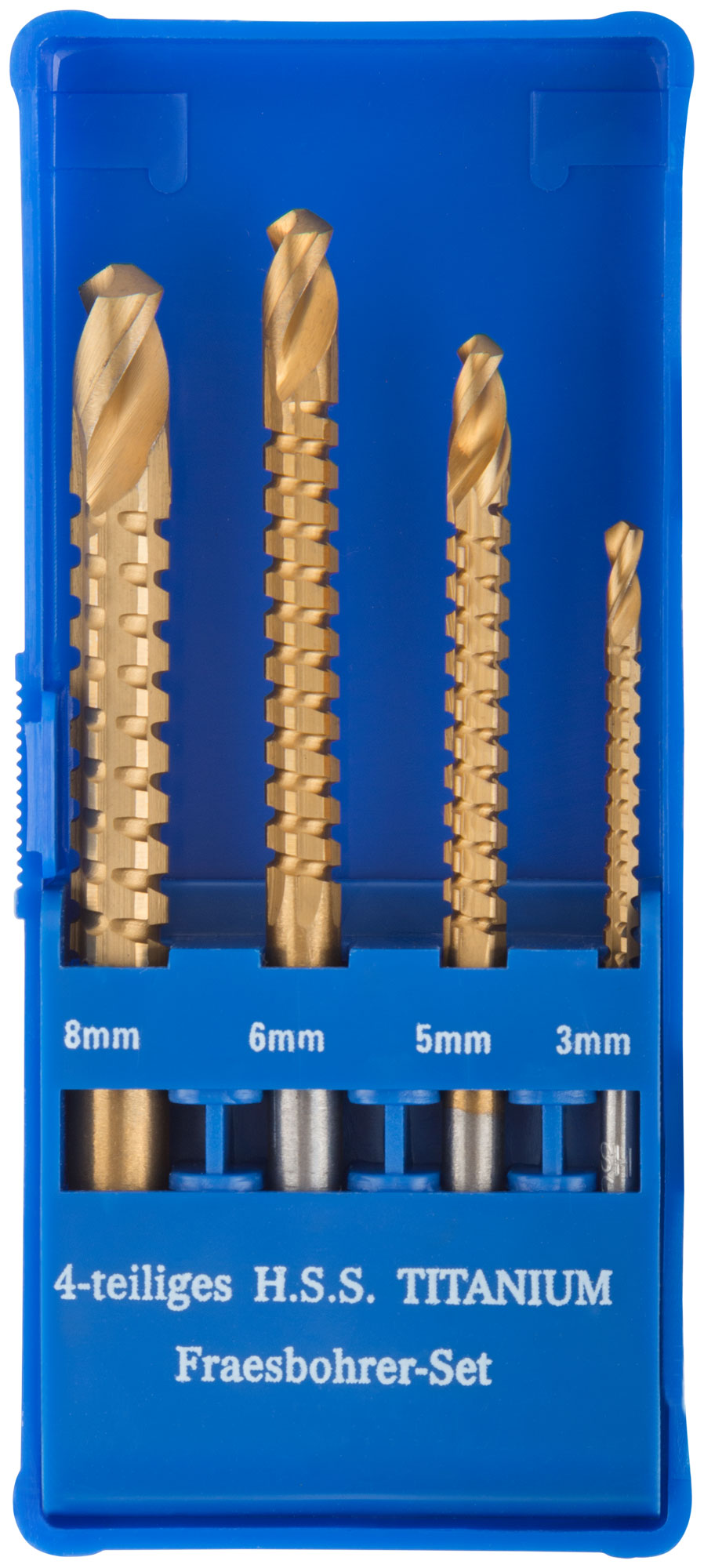 Сверло-фреза универсальное титановое покрытие, набор 4 шт (3, 5, 6, 8 мм)