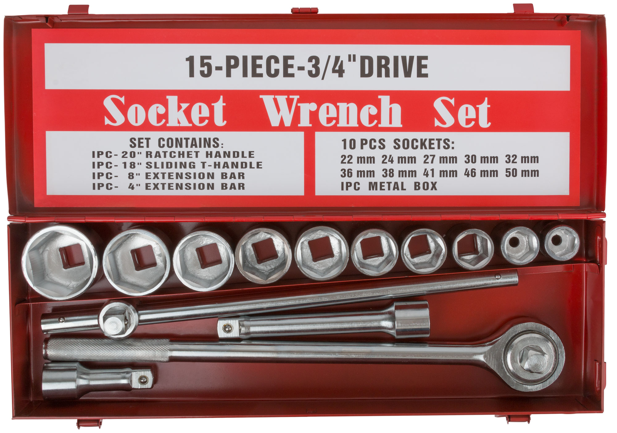 Набор вороток (трещотка) 3/4'' + головки 22-50 мм, 14 шт