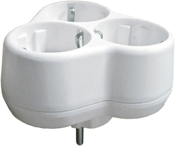 Разветвитель электрический, 3 гнезда, с заземлением 16А 250 В, круглый, белый