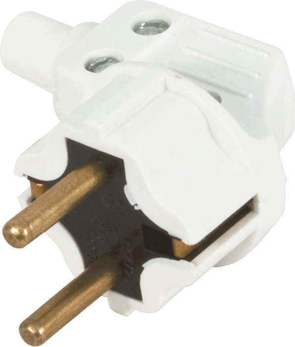 Вилка электрическая В16-001 ''Евро'' с заземлением, угловая, белая 16 А