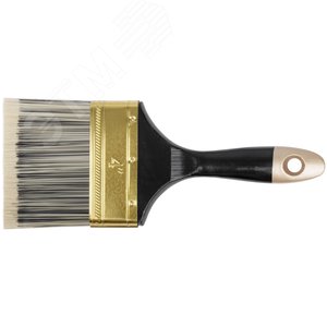 Кисть флейцевая ''Стайл'', искусственная черно-белая щетина, деревянная ручка 4'' (100 мм) - фото 1