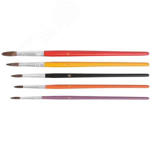 Кисти художественные, натуральная щетина, деревянная ручка, круглые, набор 5 шт