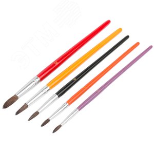 Кисти художественные, натуральная щетина, деревянная ручка, круглые, набор 5 шт 01512 FIT - 2