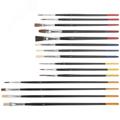 Кисти художественные натуральная щетина деревянная ручка плоские и круглые (15шт) - фото 1