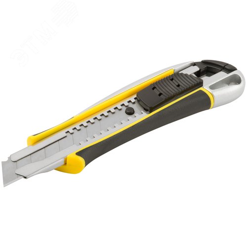 Нож технический 18 мм усиленный прорезиненный, 2-х сторонняя автофиксация, металл. корпус, Профи - фото 2