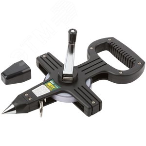 Рулетка землемерная, стальная лента, черный открытый пластиковый корпус 20 м - фото 2