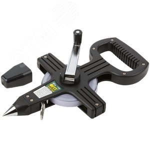 Рулетка землемерная, стальная лента, черный открытый пластиковый корпус 30 м - фото 2