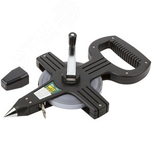 Рулетка землемерная, стальная лента, черный открытый пластиковый корпус 50 м - фото 2