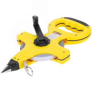 Рулетка геодезическая, стальная лента, желтый открытый пластиковый корпус, прорезиненная ручка 50 м - фото 2