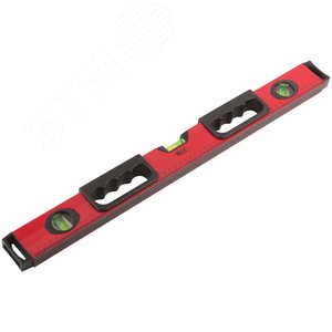 Уровень ''Бизон'', 3 глазка, красный корпус, магнитная полоса, ручки, шкала 600 мм - фото 2