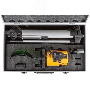 Уровень лазерный самоуспокаивающийся, зеленые лучи, горизонталь + 4 вертикали, диапазон 20 м, Li-Ion аккум., 2 уровня яркости, тренога, алюминиевый кейс - фото 4