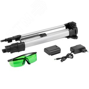 Уровень лазерный самоуспокаивающийся, зеленые лучи, горизонталь + 4 вертикали, диапазон 20 м, Li-Ion аккум., 2 уровня яркости, тренога, алюминиевый кейс - фото 5