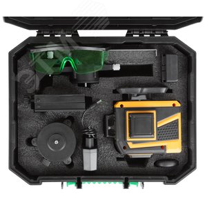 Уровень лазерный самоуспокаивающийся, зеленые лучи, 3 плоскости 360 гр., диапазон 20 м, Li-Ion аккум., 2 уровня яркости, без треноги, платформа для подъема, пульт управления, пластиковый кейс - фото 5