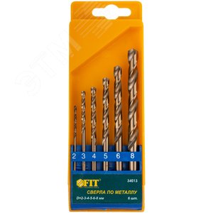 Изображение товара Набор сверл HSS по металлу с добавкой кобальта 5%, 6 шт (2-3-4-5-6-8 мм) (упак)