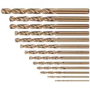 Изображение товара Набор сверл HSS по металлу с добавкой кобальта 5%, 13 шт. (1,5-2-2,5-3-3,2-3,5-4-4,5-4,8-5-5,5-6-6,5 мм) (шт)