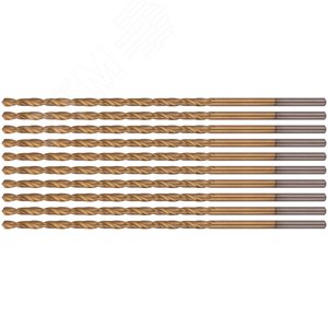 Сверла HSS по металлу, удлиненные, титановое покрытие 2.5х95 мм набор 10шт - фото 1