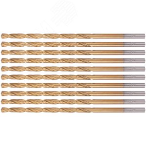 Изображение товара Сверла HSS по металлу, удлиненные, титановое покрытие 4.5х126 мм набор (10шт) (упак)