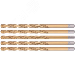 Сверла HSS по металлу, удлиненные, титановое покрытие 8.0х165 мм (5 шт) - фото 1