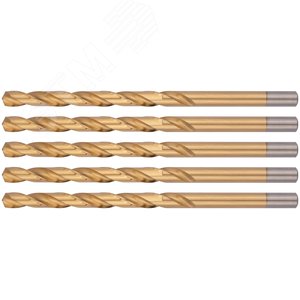 Изображение товара Сверла HSS по металлу, удлиненные, титановое покрытие 10,0х184 мм (5 шт) (упак)