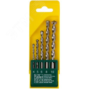 Набор сверл победитовых ударных, цилиндрический хвостовик, 5 шт (4-5-6-8-10 мм) - фото 1