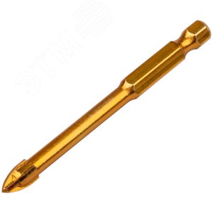 Сверло по кафелю, 4 режущие кромки, титановое покрытие, U-хвостовик под биту 6х74 мм - фото 2