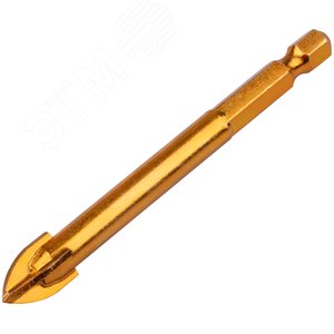 Сверло по кафелю, 4 режущие кромки, титановое покрытие, U-хвостовик под биту 10х84 мм - фото 2