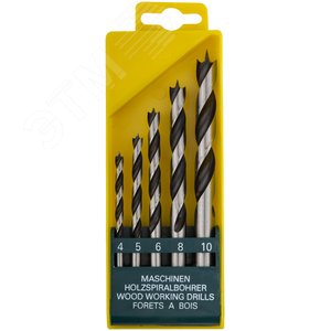 Изображение товара Набор сверл по дереву, CrV Профи, пластиковый бокс, 5 шт (4-5-6-8-10 мм) (упак)