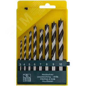 Изображение товара Набор сверл по дереву, CrV Профи, пластиковый бокс, 8 шт (3-4-5-6-7-8-9-10 мм) (упак)