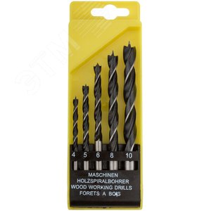 Изображение товара Набор сверл по дереву, пластиковый бокс, 5 шт(4-5-6-8-10 мм) (упак)