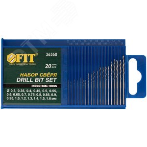 Изображение товара Сверла по металлу HSS полированные ''микро'' набор 20 шт (0.3-1.6 мм) (упак)