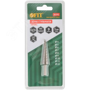 Сверло ступенчатое HSS Co5% (Р6М5К5) по металлу, 9 ступеней, 4-12 мм - фото 3