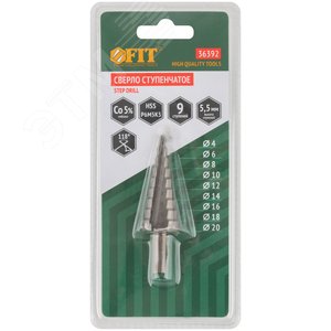 Сверло ступенчатое HSS Co5% (Р6М5К5) по металлу, 9 ступеней, 4-20 мм - фото 3