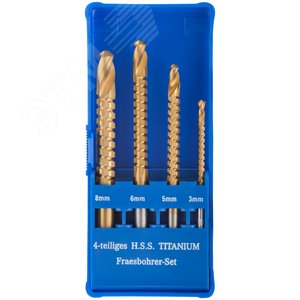 Сверло-фреза универсальное титановое покрытие, набор 4 шт (3, 5, 6, 8 мм) - фото 1
