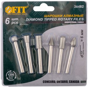 Шарошки усиленная сталь с алмазным напылением, штифт диаметр 6 мм, 6 шт - фото 2