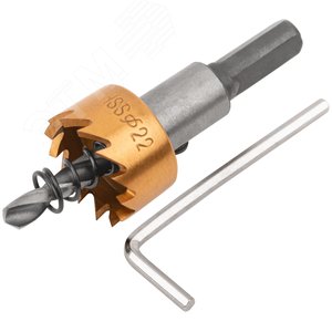 Коронка кольцевая по металлу, HSS сталь, титановое покрытие 22 мм - фото 1